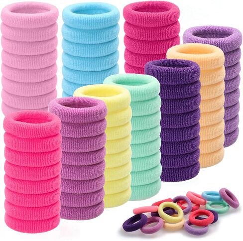 250PCS Baby Hair Ties, Cotton Toddler Hair Ties for Girls and Kids, Seamless Hair Bands, Elastic Ponytail Holders (Diameter 1 Inch and 10 Colors) in Kuwait