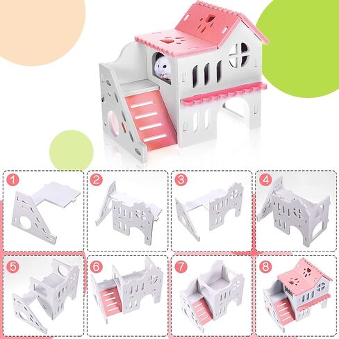 Skylety 5 Pieces Hamster Toys Include Wooden Hamster House Guinea Pig Hideout Rainbow Bridge Hamster Seesaw Hamster Swing Hamster Exercise Circle Cage Toy for Small Animals in Saudi Arabia