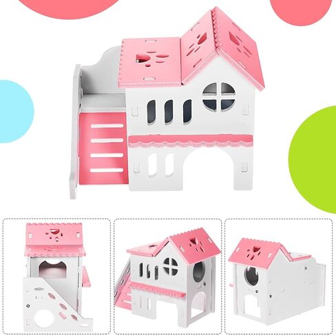 Skylety 5 Pieces Hamster Toys Include Wooden Hamster House Guinea Pig Hideout Rainbow Bridge Hamster Seesaw Hamster Swing Hamster Exercise Circle Cage Toy for Small Animals in Saudi Arabia