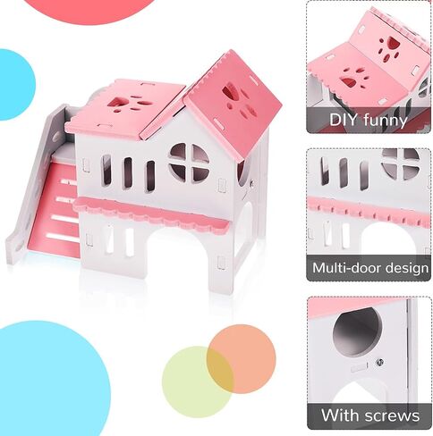 Skylety 5 Pieces Hamster Toys Include Wooden Hamster House Guinea Pig Hideout Rainbow Bridge Hamster Seesaw Hamster Swing Hamster Exercise Circle Cage Toy for Small Animals in Saudi Arabia