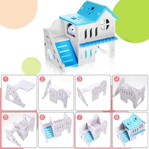 Skylety 5 Pieces Hamster Toys Include Wooden Hamster House Guinea Pig Hideout Rainbow Bridge Hamster Seesaw Hamster Swing Hamster Exercise Circle Cage Toy for Small Animals in Saudi Arabia