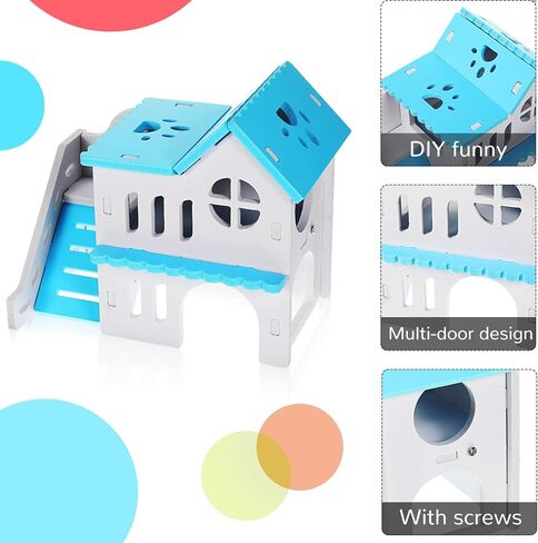 Skylety 5 Pieces Hamster Toys Include Wooden Hamster House Guinea Pig Hideout Rainbow Bridge Hamster Seesaw Hamster Swing Hamster Exercise Circle Cage Toy for Small Animals in Saudi Arabia