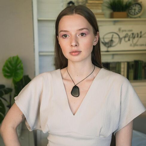 Karelian Heritage Shungite Stone Necklace | Round Shungite Pendant Amulet | Authentic Shungite Jewelry | Shungite Protection Necklace Shield | Crystal Healing Necklace for Meditation in Kuwait