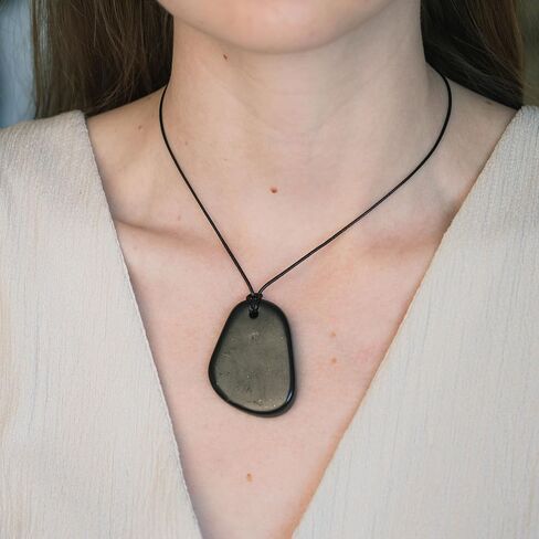 Karelian Heritage Shungite Stone Necklace | Round Shungite Pendant Amulet | Authentic Shungite Jewelry | Shungite Protection Necklace Shield | Crystal Healing Necklace for Meditation in Kuwait