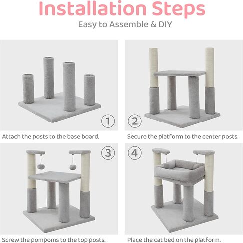 شجرة قطط للقطط الداخلية من ميد فور بتس، غطاء سجاد رمادي مقاس 21 انش، عمود خدش للقطط مع حبال سيزال طبيعية وكرات لعبة، ارجوحة كبيرة مبطنة قابلة للفصل بمستويين للقطط الصغيرة in Kuwait