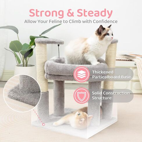 شجرة قطط للقطط الداخلية من ميد فور بتس، غطاء سجاد رمادي مقاس 21 انش، عمود خدش للقطط مع حبال سيزال طبيعية وكرات لعبة، ارجوحة كبيرة مبطنة قابلة للفصل بمستويين للقطط الصغيرة in Kuwait