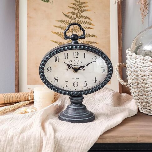 ساعة طاولة عتيقة من NIKKY HOME مع خرز، ساعة مكتب علوية صامتة تعمل بالبطارية، تصميم عتيق، ديكور منزلي أنيق لرف الموقد، سطح المكتب، سطح الطاولة، أبيض in Kuwait