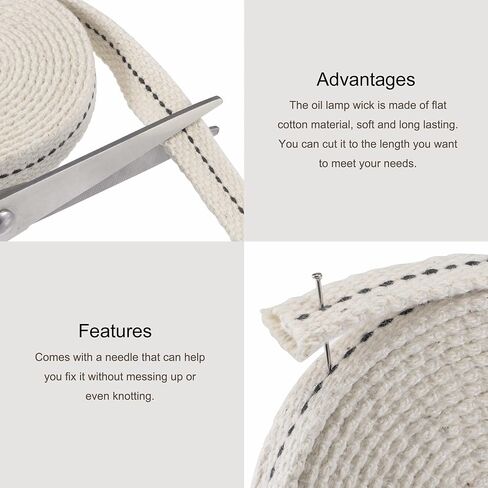MECCANIXITY Oil Lamp Wick Cotton 7/8 Inch Flat Wide 2 Meter/6Ft Long with Black Stitch for Lighting, 5 Roll in Saudi Arabia