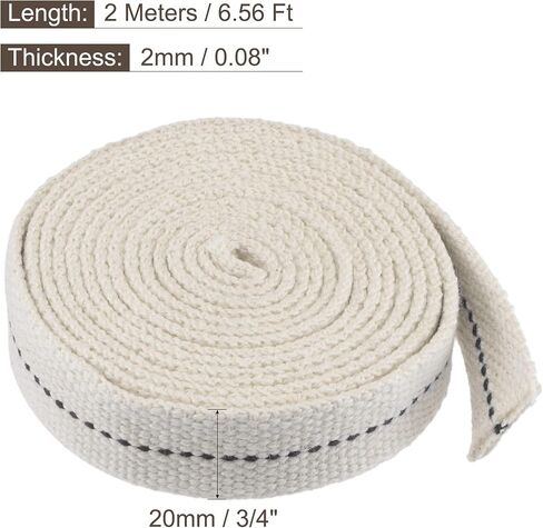 MECCANIXITY Oil Lamp Wick Cotton 7/8 Inch Flat Wide 2 Meter/6Ft Long with Black Stitch for Lighting, 5 Roll in Saudi Arabia