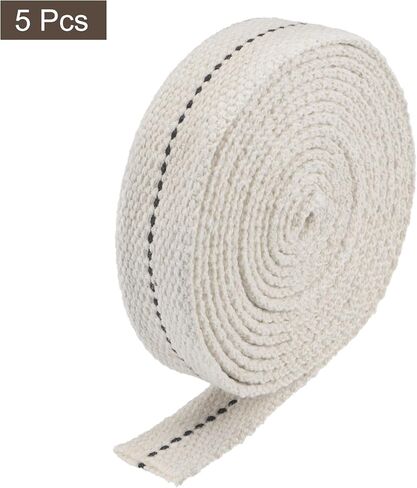 MECCANIXITY Oil Lamp Wick Cotton 7/8 Inch Flat Wide 2 Meter/6Ft Long with Black Stitch for Lighting, 5 Roll in Saudi Arabia