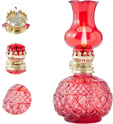 ZWIFEJIANQ Oil Lamps for Indoor Use, Kerosene Lamp Hurricane Lamp Decorative Lamplight Chamber Glass Oil Lamp, Translucence Barn Lantern Glass Kerosene Oil Lamp Lantern for Home Desktop Decor (Red) in Kuwait