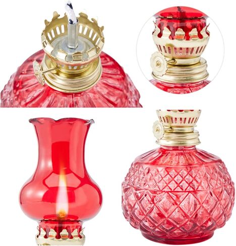 ZWIFEJIANQ Oil Lamps for Indoor Use, Kerosene Lamp Hurricane Lamp Decorative Lamplight Chamber Glass Oil Lamp, Translucence Barn Lantern Glass Kerosene Oil Lamp Lantern for Home Desktop Decor (Red) in Kuwait