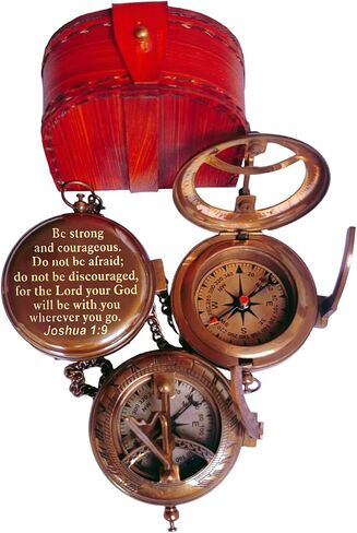 بوصلة شمسية مخصصة مع حقيبة جلدية | هدايا المعمودية، أفضل عيد الفصح، هدايا عيد الميلاد، هدايا التخرج، هدايا الزفاف، الهدايا الدينية للرجال، يشوع 1: 9 هدايا دينية للنساء in Kuwait