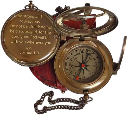 بوصلة شمسية مخصصة مع حقيبة جلدية | هدايا المعمودية، أفضل عيد الفصح، هدايا عيد الميلاد، هدايا التخرج، هدايا الزفاف، الهدايا الدينية للرجال، يشوع 1: 9 هدايا دينية للنساء in Kuwait