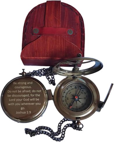 بوصلة شمسية مخصصة مع حقيبة جلدية | هدايا المعمودية، أفضل عيد الفصح، هدايا عيد الميلاد، هدايا التخرج، هدايا الزفاف، الهدايا الدينية للرجال، يشوع 1: 9 هدايا دينية للنساء in Kuwait