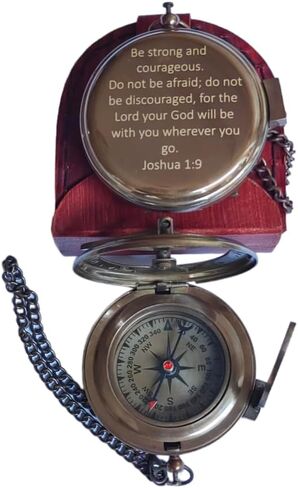 بوصلة شمسية مخصصة مع حقيبة جلدية | هدايا المعمودية، أفضل عيد الفصح، هدايا عيد الميلاد، هدايا التخرج، هدايا الزفاف، الهدايا الدينية للرجال، يشوع 1: 9 هدايا دينية للنساء in Kuwait