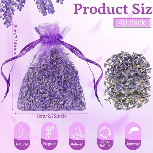 دانسيب 40 قطعة من اكياس اللافندر الفرنسي للادراج والخزانات، اكياس لافندر، اكياس لافندر لتخزين الملابس والعطور المنزلية، اكياس برائحة زهرة اللافندر المجففة للعطور المنزلية in Kuwait