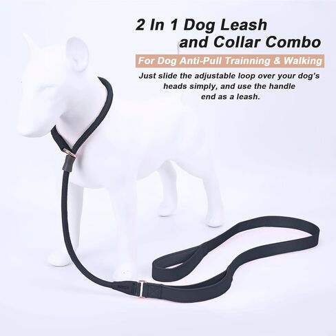Slip Lead Dog Leash, Dog Training Leash with Double Handle, Soft Leather Slip Leash and Collar, Heavy Duty Nylon Dog Lead, No Pull Walking for Medium Large Small Dogs 6ft Black in Kuwait