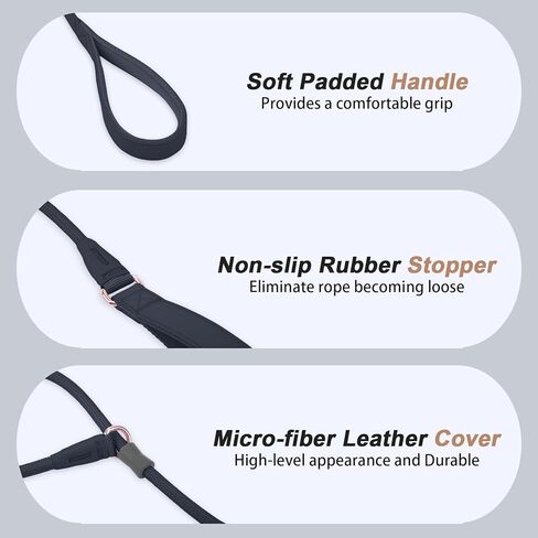 Slip Lead Dog Leash, Dog Training Leash with Double Handle, Soft Leather Slip Leash and Collar, Heavy Duty Nylon Dog Lead, No Pull Walking for Medium Large Small Dogs 6ft Black in Kuwait