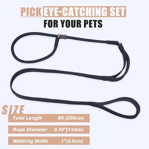 Slip Lead Dog Leash, Dog Training Leash with Double Handle, Soft Leather Slip Leash and Collar, Heavy Duty Nylon Dog Lead, No Pull Walking for Medium Large Small Dogs 6ft Black in Kuwait