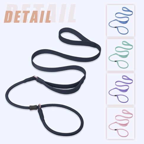 Slip Lead Dog Leash, Dog Training Leash with Double Handle, Soft Leather Slip Leash and Collar, Heavy Duty Nylon Dog Lead, No Pull Walking for Medium Large Small Dogs 6ft Black in Kuwait