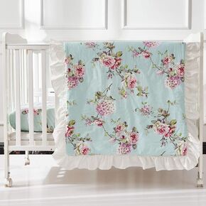Brandream French Country Window Valance Cotton Curtain for Baby/Toddler/Kid Bedroom Bath Laundry Living Room, Ruffled Floral Printed, Blue-Green