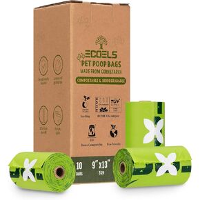 ECOELS 150 Dog Poo Bags 100% Compostable & Biodegradable Extra Large, Strong & Leakproof Poop Bags | Cornstarch-Made | Certified-OK COMPOST HOME, EN13432, US-ASTM BPI| Unscented 10 rolls Poo Bags Dogs in Saudi Arabia