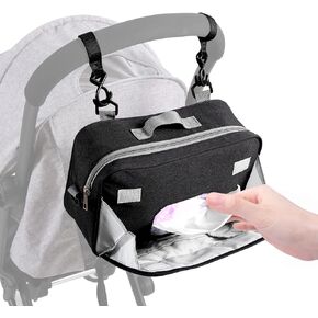 TRENDPLAY Small Diaper Bag Stroller Bag Diaper Organizer Caddy for Diapers with Insulated Pocket, Stroller Straps and Adjustable Shoulder Strap,Universal Fit Most Strollers, Gray