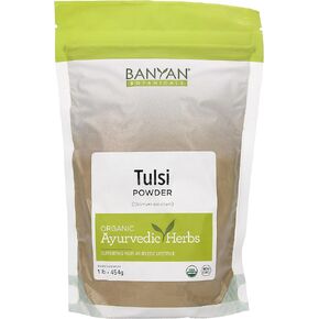 مسحوق التولسي من بانيان بوتانيكالز، 1 رطل - عضوي من وزارة الزراعة الأمريكية - أوسيموم سانكتوم - الريحان المقدس - أدابتوجين الأيورفيدا* in Kuwait