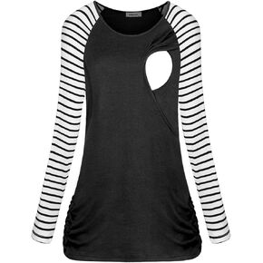 AxByCzD Womens Long Sleeve Maternity Nursing Tops Trendy Casual Raglan Breastfeeding Shirts