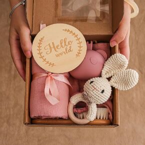 EERKEOD Baby Gift Set for Newborn New Baby Gift Set - Newborn Baby Essentials Baby Bath Set with Baby Blanket Baby Rattle - New Born Baby Girls Gift & Baby Boy Gifts for Baby Shower in Kuwait