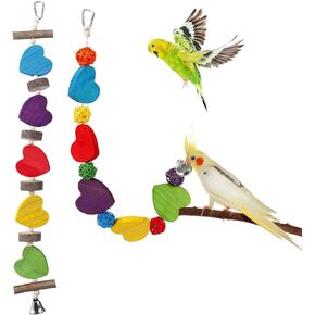 Alphatool 22.8" Bird Toys- Heart-Shaped Parrot Toys for Small & Medium Birds, Natural Wooden Bird Chewing Cage Toys for Parakeets Cockatiel Conures Lovebirds Budgie (2Pcs) in Kuwait