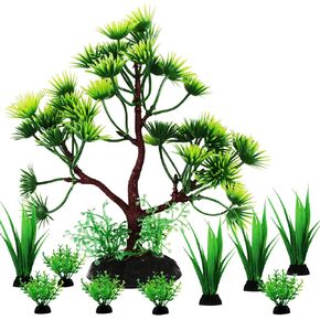 Fish Tank Plants Decorations, 10pcs Aquarium Decor Artificial Plants, Green Plastic Tree Fish Decorations for Tank