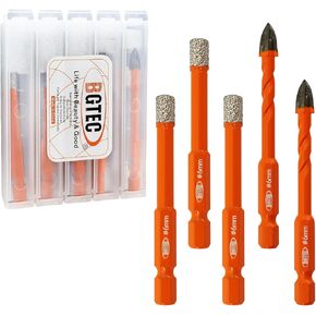 مجموعة لقم مثقاب الماس الجاف من BGTEC - 1/4 بوصة 6 مم 3 قطع منشار ثقب قطع البلاط و1/4 بوصة 6 مم 2 قطعة لقم ثقب طرف كربيد للجرانيت والرخام والبورسلين والزجاج السيراميكي