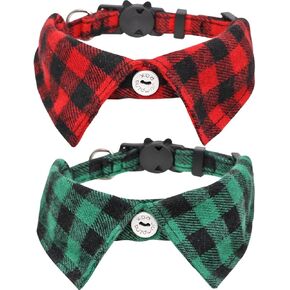 2 Pack/Set Cat Collar Breakaway with Cute Bow Tie and Bell Plaid for Kitty Adjustable Safety in Kuwait