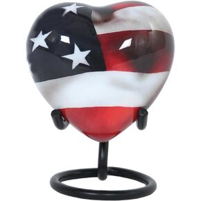 الجرار حرق الجثث على شكل قلب العلم الأمريكي | جرة حرق جثث القلب الصغيرة الوطنية مع حامل وحقيبة مخملية | تذكار رماد جرة الجنازة التذكارية للبشر والحيوانات الأليفة | جرة القلب الزخرفية المصنوعة يدويا in Kuwait