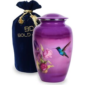 BOLD & DIVINE Beautiful Hummingbird Small Keepsake Urns |for Human and Pet Ashes | with Velvet Bag & Funnel - 1 Quantity