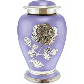Ansons Urns Silver Rose Cremation Urn - Funeral Urn with Large Flower on Enamel - Burial Urn for Human Ashes Adult Size - 100% Brass (Brown) in Saudi Arabia