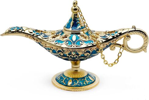 مصابيح Hsiwto Aladdin Magic Genie - مصباح زي كلاسيكي كلاسيكي عتيق لتزيين طاولات الزفاف، مقاس صغير، ذهبي وأزرق in Saudi Arabia