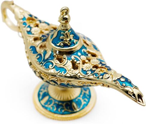 مصابيح Hsiwto Aladdin Magic Genie - مصباح زي كلاسيكي كلاسيكي عتيق لتزيين طاولات الزفاف، مقاس صغير، ذهبي وأزرق in Saudi Arabia