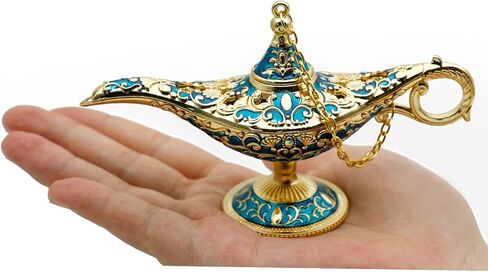 مصابيح Hsiwto Aladdin Magic Genie - مصباح زي كلاسيكي كلاسيكي عتيق لتزيين طاولات الزفاف، مقاس صغير، ذهبي وأزرق in Saudi Arabia