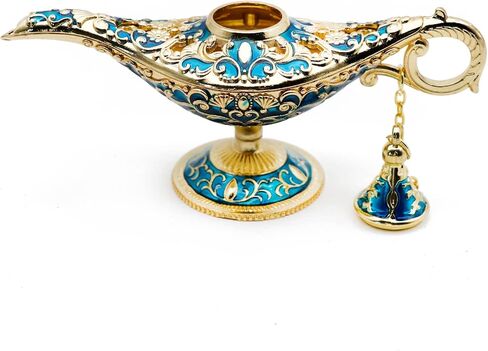 مصابيح Hsiwto Aladdin Magic Genie - مصباح زي كلاسيكي كلاسيكي عتيق لتزيين طاولات الزفاف، مقاس صغير، ذهبي وأزرق in Saudi Arabia