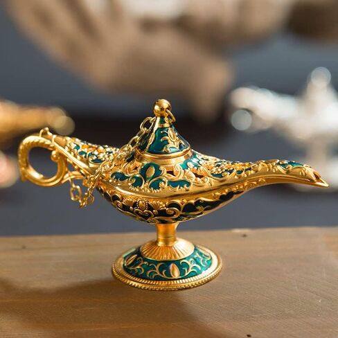 مصابيح Hsiwto Aladdin Magic Genie - مصباح زي كلاسيكي كلاسيكي عتيق لتزيين طاولات الزفاف، مقاس صغير، ذهبي وأزرق in Saudi Arabia