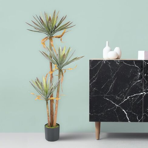 crapelles Artificial Yucca Tree, 63in Tall Fake Plant, Big Faux Plant with Plastic Pot, 5.25FT Lifelike Plants for Indoor Home Office Decor, Housewarming Gift in Kuwait