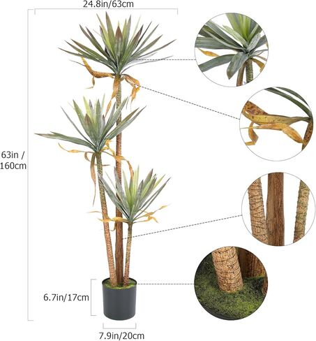 crapelles Artificial Yucca Tree, 63in Tall Fake Plant, Big Faux Plant with Plastic Pot, 5.25FT Lifelike Plants for Indoor Home Office Decor, Housewarming Gift in Kuwait
