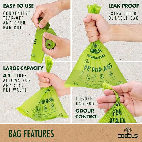 ECOELS 150 Dog Poo Bags 100% Compostable & Biodegradable Extra Large, Strong & Leakproof Poop Bags | Cornstarch-Made | Certified-OK COMPOST HOME, EN13432, US-ASTM BPI| Unscented 10 rolls Poo Bags Dogs in Saudi Arabia