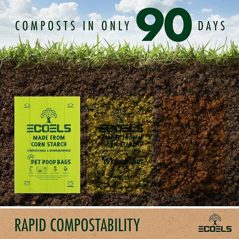 ECOELS 150 Dog Poo Bags 100% Compostable & Biodegradable Extra Large, Strong & Leakproof Poop Bags | Cornstarch-Made | Certified-OK COMPOST HOME, EN13432, US-ASTM BPI| Unscented 10 rolls Poo Bags Dogs in Saudi Arabia