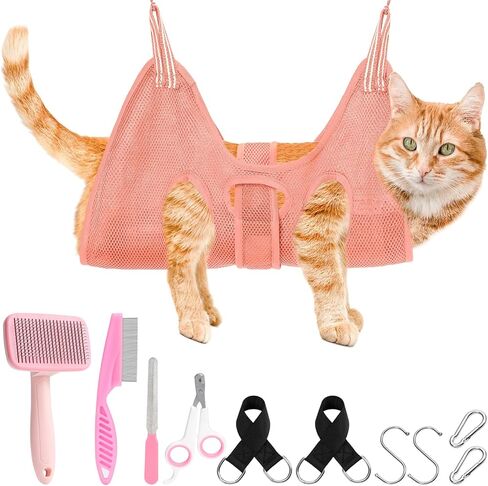 أرجوحة العناية بالحيوانات الأليفة من VCZONE للكلاب والقطط، أرجوحة ضبط النفس للكلاب مع مقص أظافر، مبرد أظافر، مشط البراغيث وفرشاة تساقط، حقيبة تقييد أرجوحة للكلاب والقطط الصغيرة والمتوسطة in Kuwait