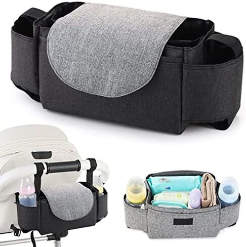 حقيبة تنظيم عربة الأطفال YWHWLX مع حاملات أكواب، منظم ملحقات عربة الأطفال وحامل الزجاجة يناسب معظم عربات الأطفال للزجاجة والحفاضات والهاتف والمفاتيح والألعاب (أزرق) in Kuwait