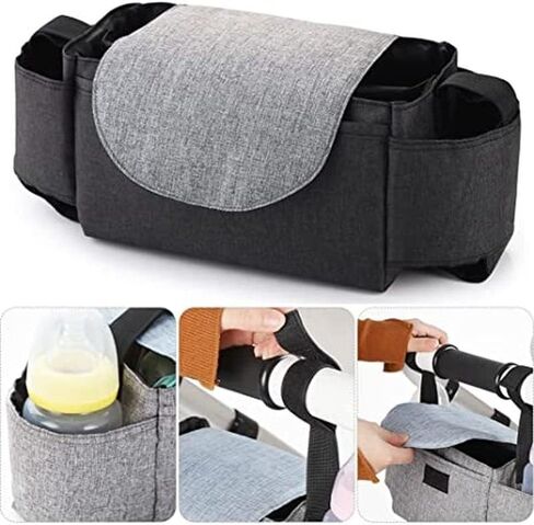 حقيبة تنظيم عربة الأطفال YWHWLX مع حاملات أكواب، منظم ملحقات عربة الأطفال وحامل الزجاجة يناسب معظم عربات الأطفال للزجاجة والحفاضات والهاتف والمفاتيح والألعاب (أزرق) in Kuwait